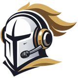 The AoE Coach mascot: a medieval helm wearing a headset